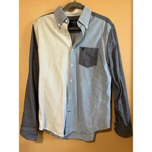 American Eagle Classic Fit Colorblock Chambray Button Down Shirt Men's Medium